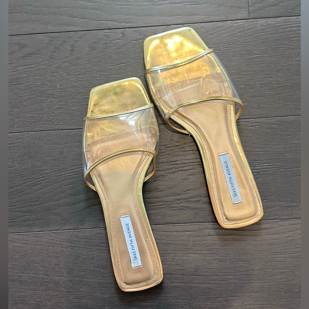 Saks Fifth Avenue Gold & clear Slide Sandals size 8.5